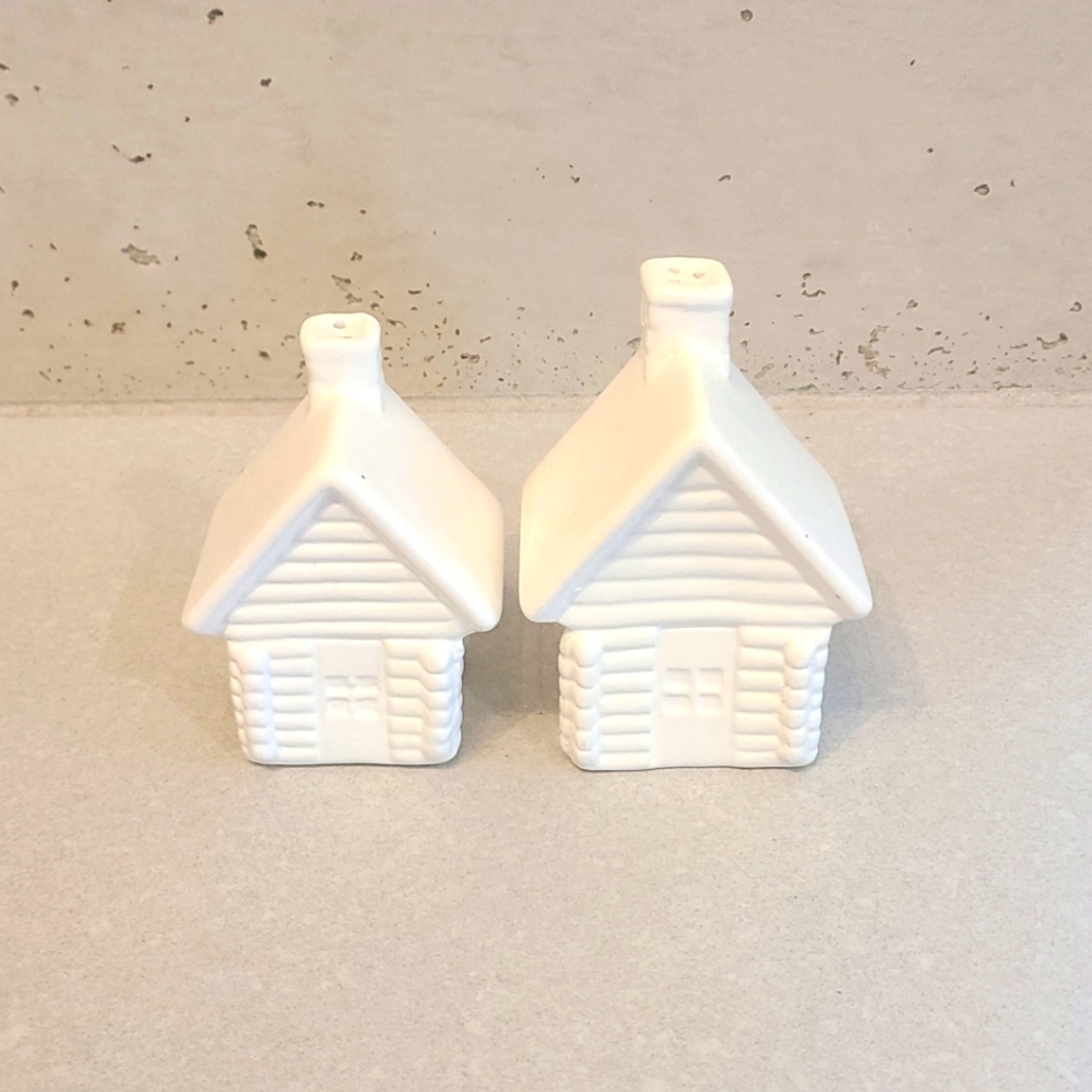 White Ceramic House Salt and Pepper Shakers